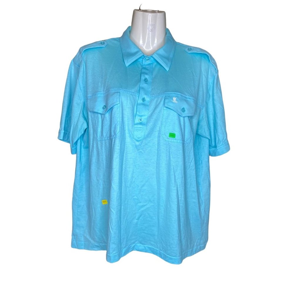 Tori Richards Collar Short Slv Blue Shirt Large STAIN SNAG READ